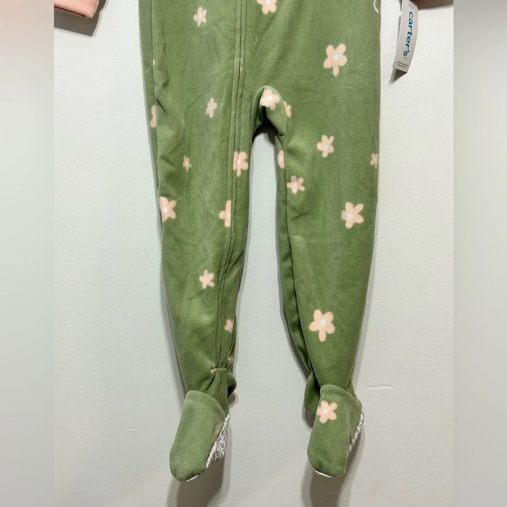 New! Carters Set of 2 Zip Up Footed Sleeper Pajamas Little Girls Size 4T